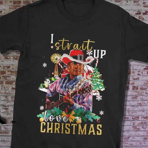 George Strait I Strait Up Love Christmas T-Shirt Ss912 Maniche Lunghe O Corte