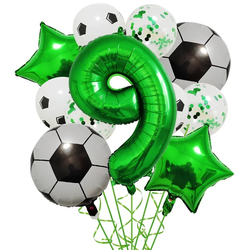 thumbnail image 1 of 1 Set Helium Foil Globos Football Balloons Birthday Party Decorations Kids Boy 32Inch Green Number Ball Soccer Sports Supplies, 1 of 5