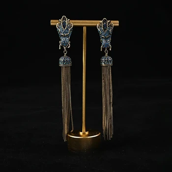 Fashionable Retro Style Long Phoenix Tail Tassel Inlaid Zircon Earrings Suitable For High-End Women's Jewelry