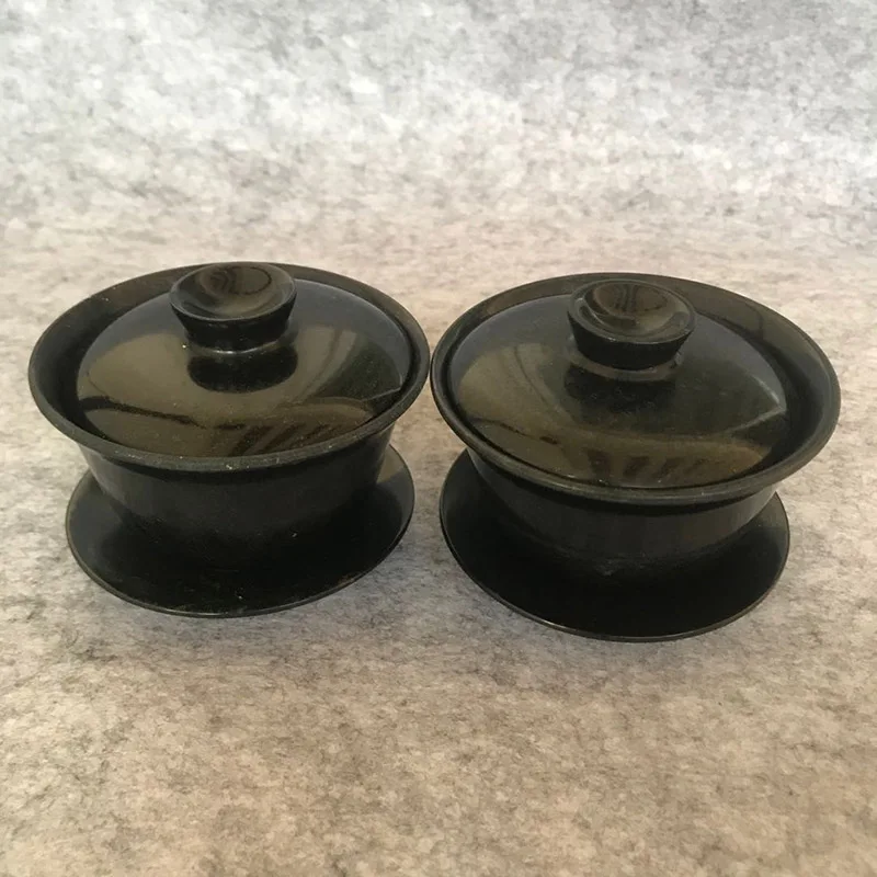 Natural Green Jade Cover Bowl Health Cup Hand-carved Real Chinese Tibetan Jades Stone Gaiwan Magnet Stone Gongfu Teaware