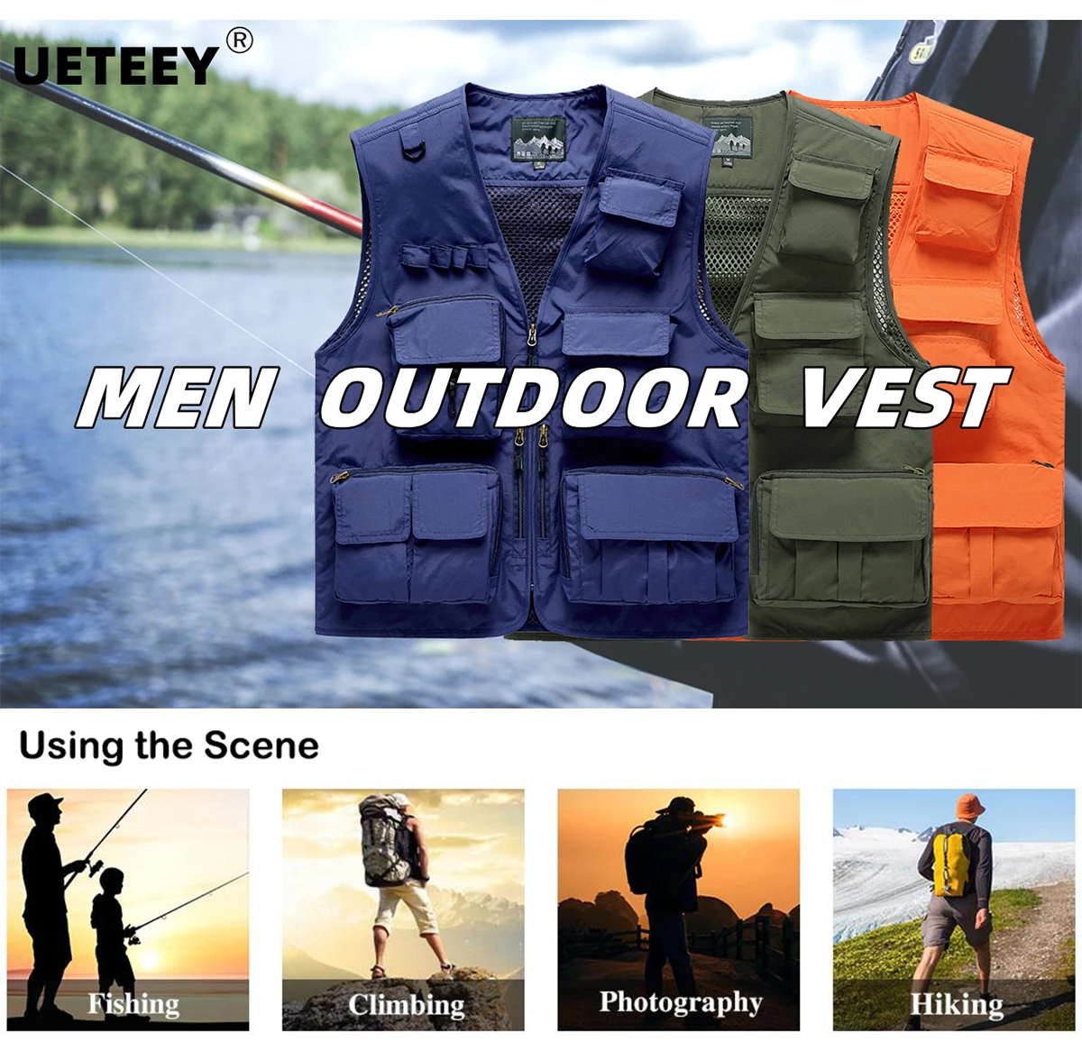 Description Picture 2 of item7XL 14 Pockets Summer New Men US Tactical Hiking Fishing Vest Man Photographer Waistcoat Mesh Cargo Sleeveless Jacket Tool Vest