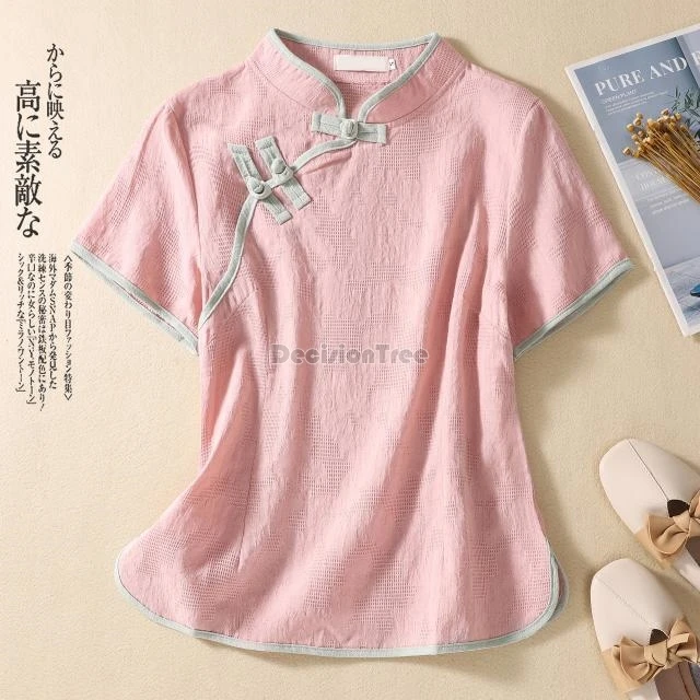 chinese ancient tang dynasty style cotton linen top improved daily retro cheongsam top stand collar diagonal buckle blouse