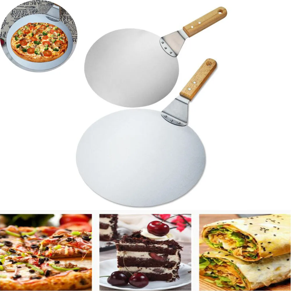 

Round Stainless Steel Pizza Shovel With Oak Wooden Handle Non-stick Pizza Paddle Spatula Pastry Tools Accessories