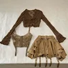 Harajuku Vintage Fashion 3 Piece Set Woman Short Cardigan + Slim Vest + Y2k E-Girl High Waist Skirt Hot Girls Korean Style Suit 1