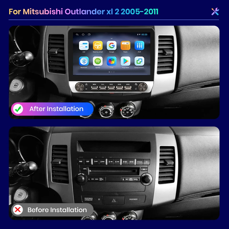 AWESAFE Radio de coche para Mitsubishi Outlander xl 2 2005-2011 Citroen c-crosser inalámbrico Carplay Android Auto botones estéreo GPS 4G 2