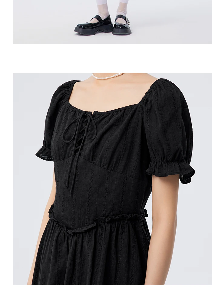 Vestido de mujer con diseño de orillo fibroso, nuevo vestido de verano retro de cuello cuadrado estilo palacio, vestido corto