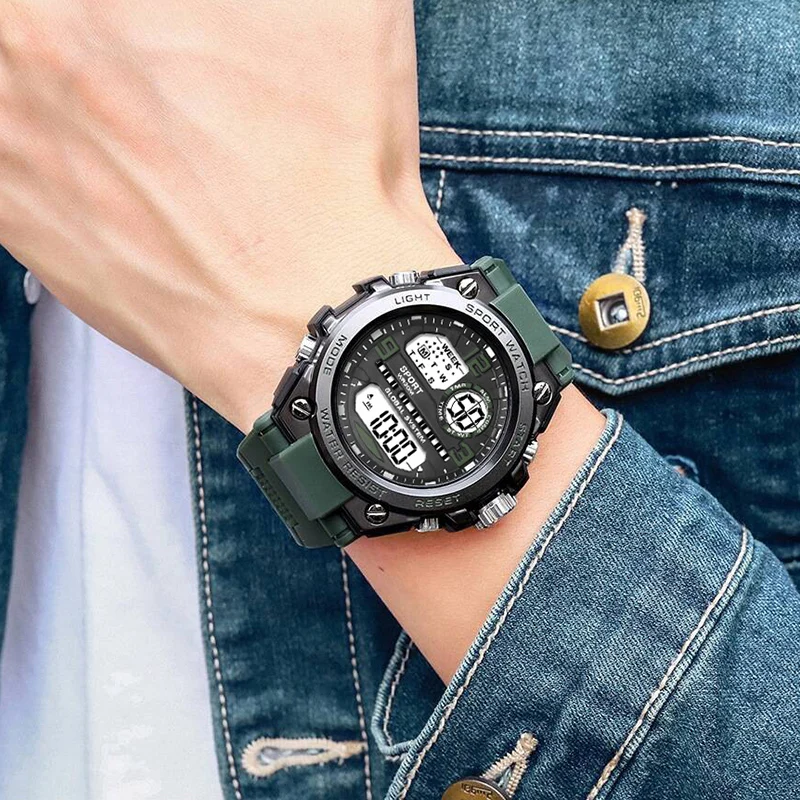 Black Sports Watch for Kids Students Men's Multifunction LED Digital Watch Waterproof Luminous Alarm Clock Electronic Watches 6
