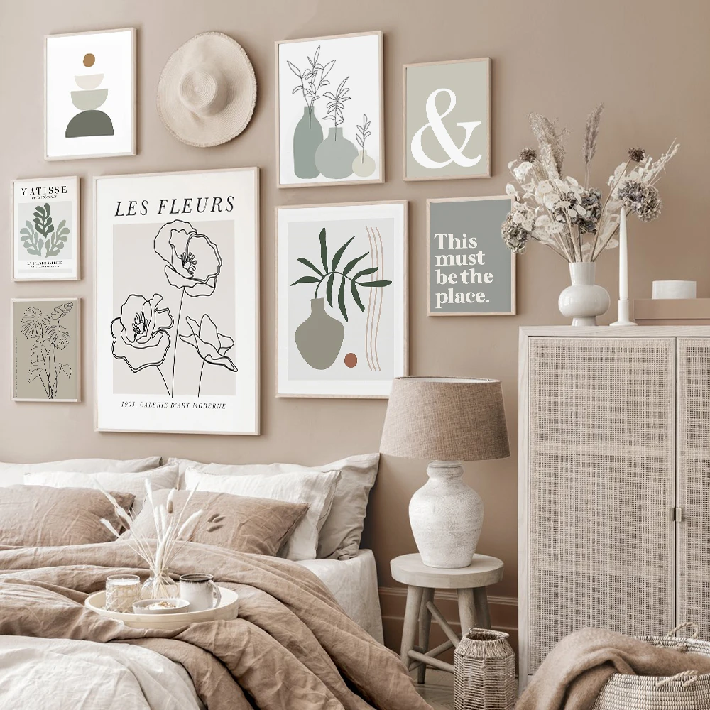 

Абстрактный художественный постер матиссе, растения, листья, коралловый принт, линия, цветок, Картина на холсте, скандинавские постеры и принты для гостиной, домашний декор