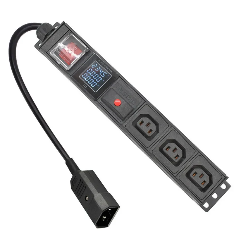 

PDU Power Strip Distribution Digital display ammeter C13 3 Way output socket 2m Extension Cord With overload protection