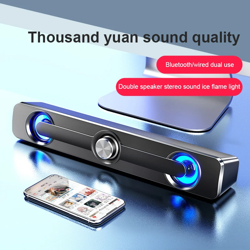 Alto-falante poderoso com fio USB, Barra Estéreo, Baixo Subwoofer, Caixa de Som Surround, LED para PC, Laptop, Telefone, Tablet, MP3