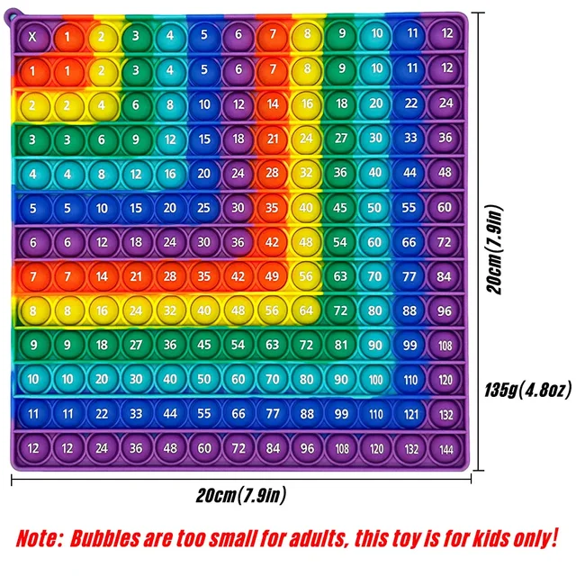 12x12 & 12+12 Multiplication Addition Math Game Pop Toys, Rainbow Silicone Both Sides Times Table Educational Toy Gifts for Kids 2