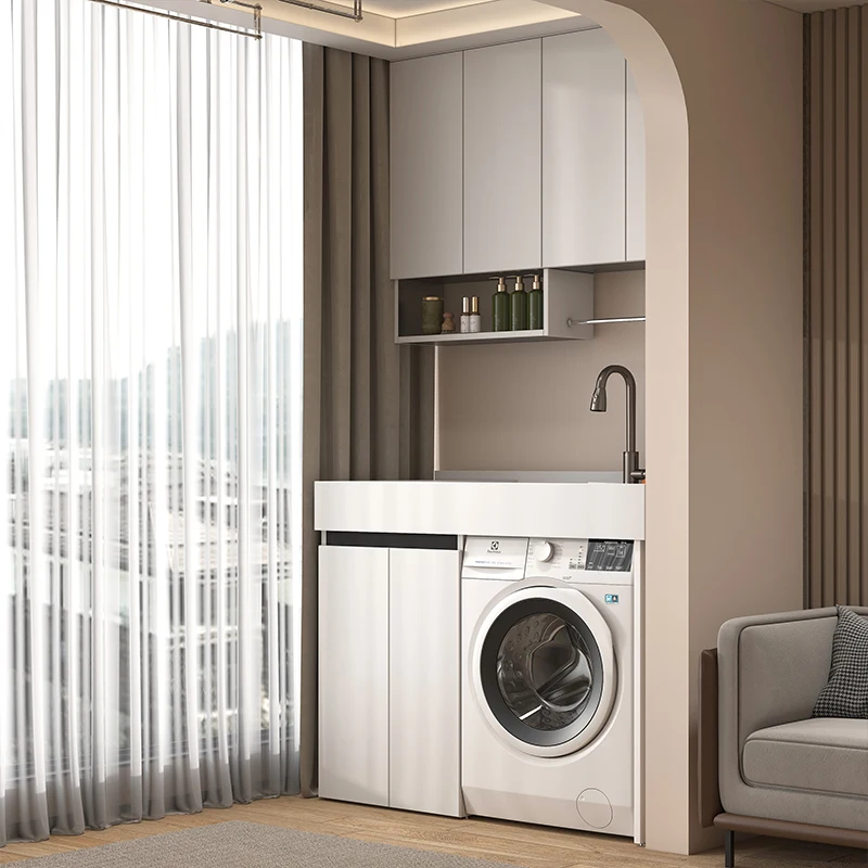 Laundry cabinet balcony integrated basin small apartment washing machine cabinet combination machine upper basin integrated