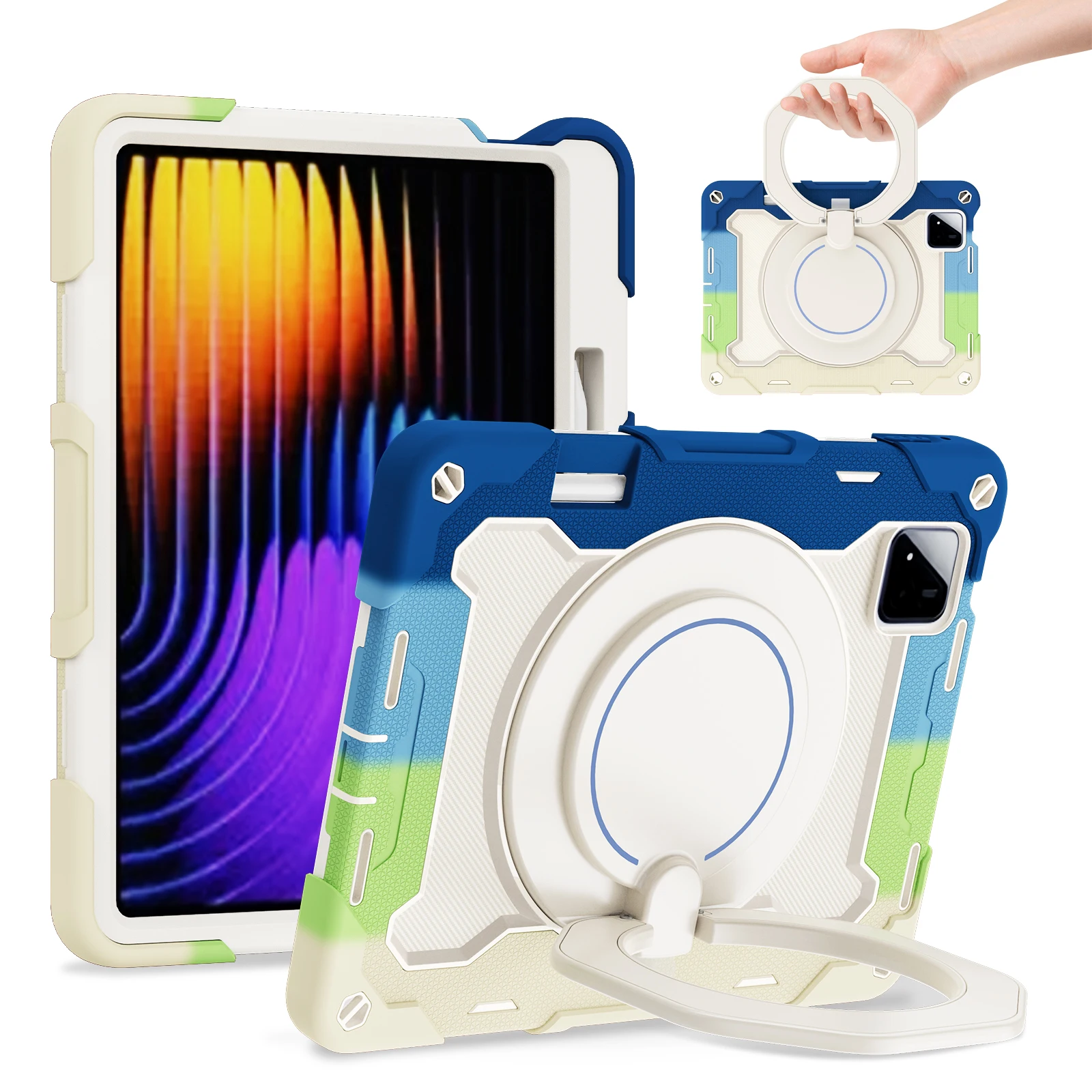 Ultimate 360 Rotatable Heavy Duty Tablet Stand Case with Handle Grip and 3-Layer Shockproof Armor