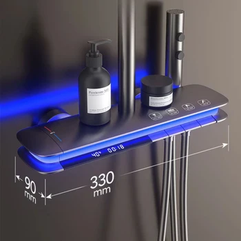 หรูหราเปียโนดิจิตอลชุดฝักบัวอาบน้ําทองเหลืองคุณภาพร้อนเย็นห้องน้ําก๊อกน้ําอุปกรณ์เสริม Thermostatic ระบบฝักบัวอาบน้ําดิจิตอล 2