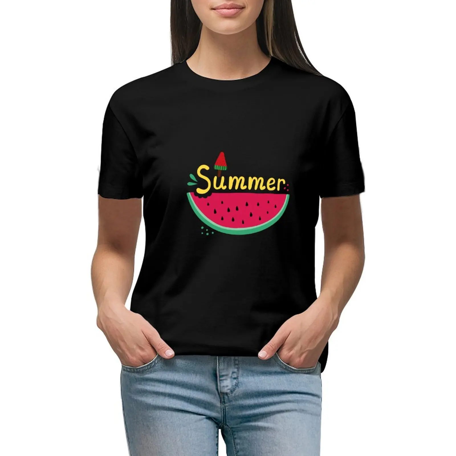 

Hello Summer Watermelon T-shirt Blouse kawaii clothes t shirts for Women