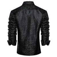 Chemises habillées en soie Paisley noire à manches longues pour hommes, chemise sociale de smoking décontractée, vêtements de luxe de styliste pour hommes 3