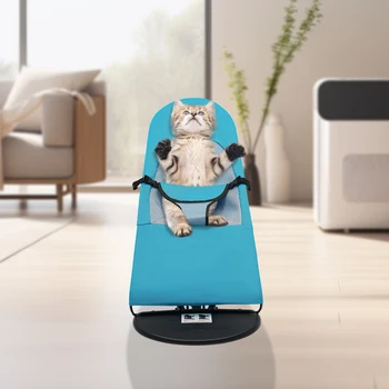 Blue Pet Rocking Chair—Stainless Steel/Polyester, 33.07lbs Load+3-Level Height, Foldable(3.97lbs), Removable Washable Cover 2