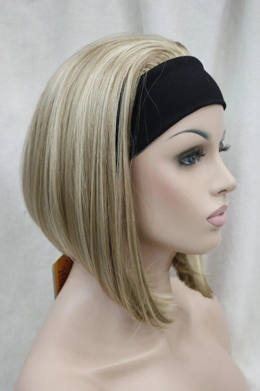

Cute blonde mix 3/4 wig with headband short straight synthetic women's half wig
