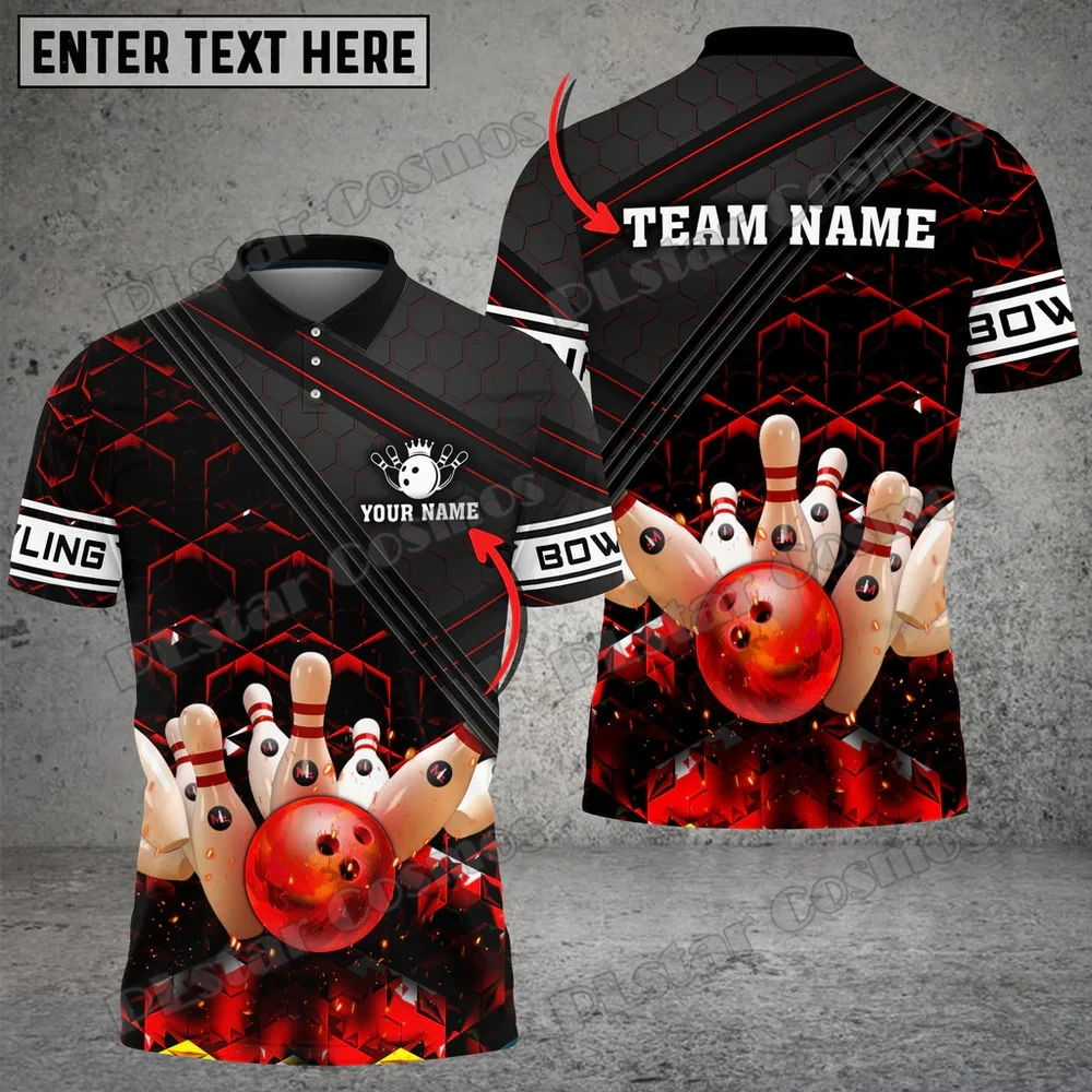 Bowling Sechseck Muster Angepasst Name 3D Gedruckt Herren Polo Shirt Sommer Straße Casual T-shirt Geschenk Für Bowling Spieler WK45 – Detail 9