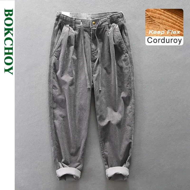 Men Casual Pants Corduroy Loose Wide-legged 4XL