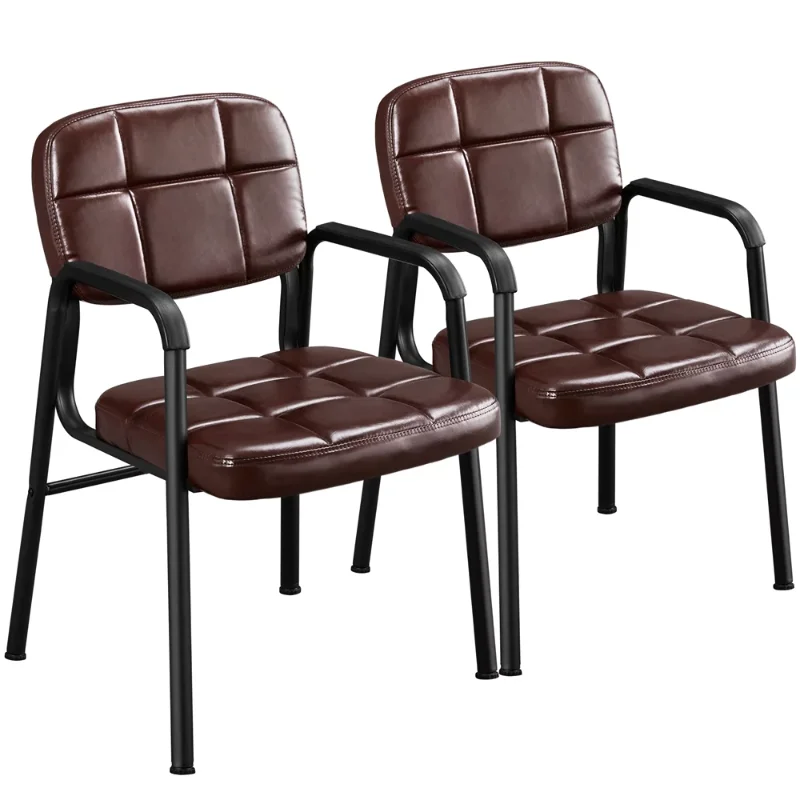 2pcs Leather Office Reception Chairs with Midback, Brown