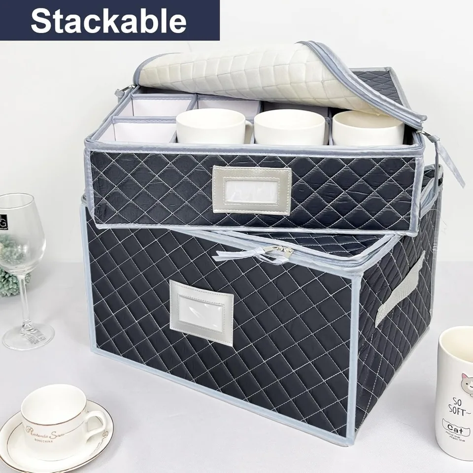 Wine Glass and Mug Storage Box Organizer with Dividers
