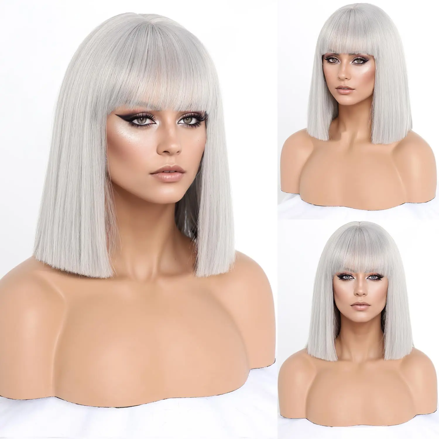 

Wig European and American holiday party wig female bob wigs full bangs short straight hair wig full head cover boné