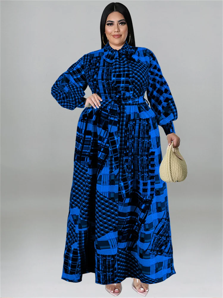 Wmstar Plus Size Women Clothing Fall Dresses with Belt Loose Vintage Long  Sleeve Print Big Hem Long Dress Wholesale Dropshipping - AliExpress  200000345