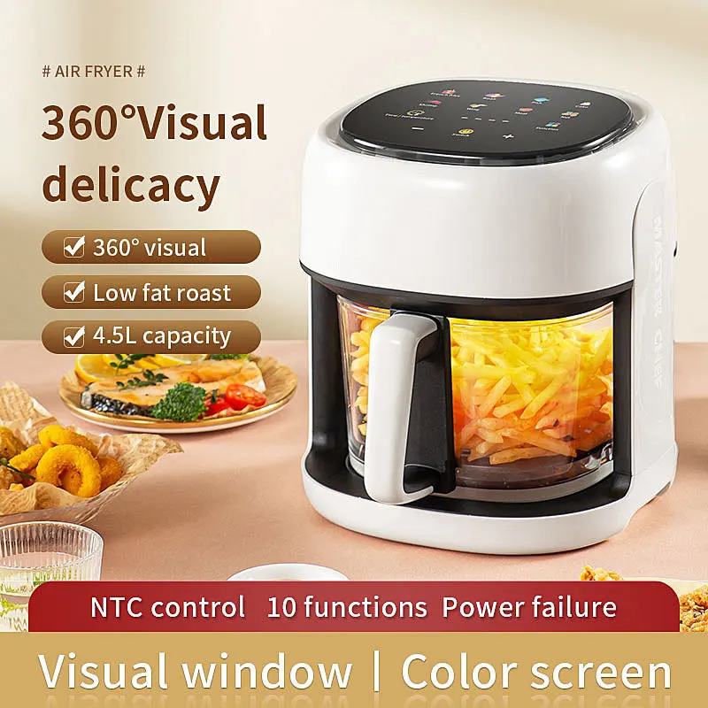 Smart Air Fryer Electric visual window 4.5L Oil-free Air Fryer Automatic Household Kitchen 360&deg;Baking Convection Oven Fryers