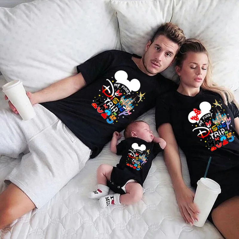 Funny My First Disney Trip 2025 Family Matching Outfits Father Mother Kids Matching Tshirt Vacation Look 5