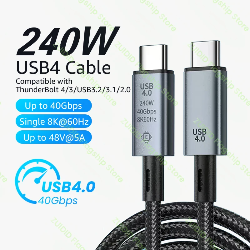 

PD240W/100W USB4.0 40Gbps Type C to C Cable 5A Fast Charging Cable 8K@60Hz for MacBook Pro PS5 Nintendo Switch Galaxy Steam Deck