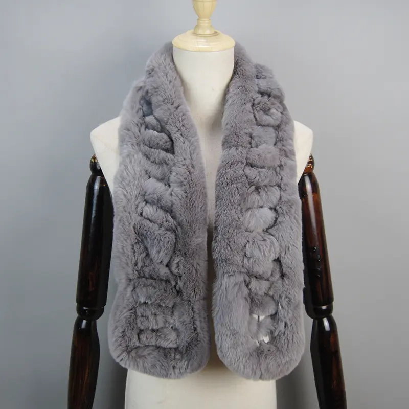 2026 New Arrivals Women Real Rex Rabbit Fur Scarf Lady Fashion Knitted Warm Soft Winter 100% Natural Real Rex Rabbit Fur Muffler - Image 12