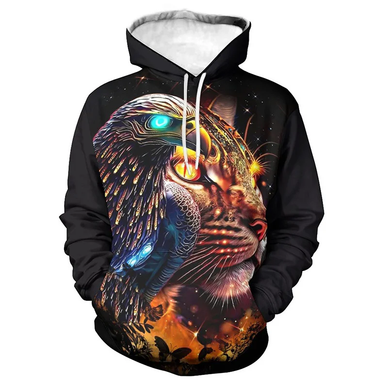 thumbnail image 1 of Sudadera con capucha con estampado de animales de moda para hombre, con estampado 3D de águila, gato y perro, de manga larga, informal, holgada, para mujer, 1 of 4
