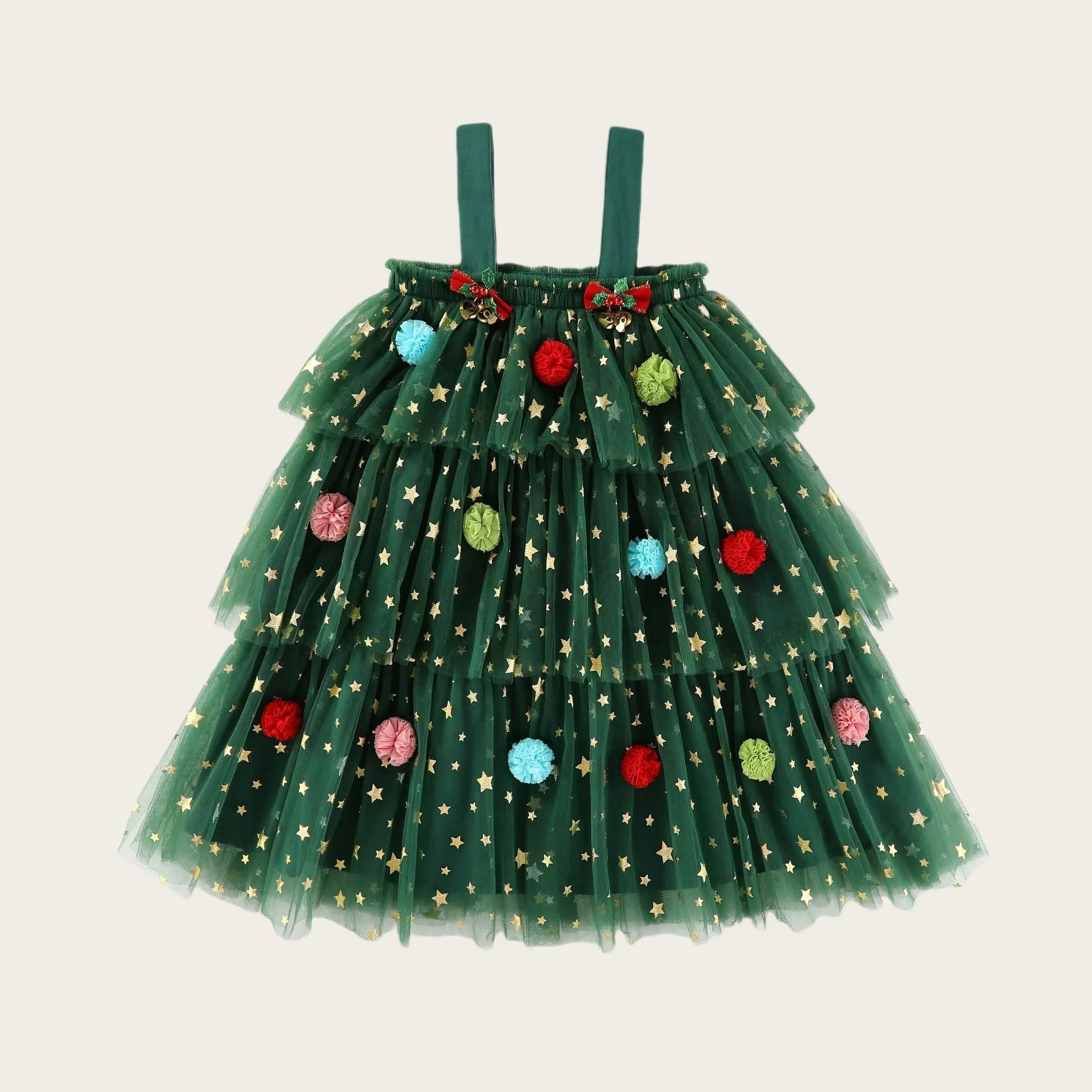 Green Tulle Layered Dress for Kids Girls Prom Ball