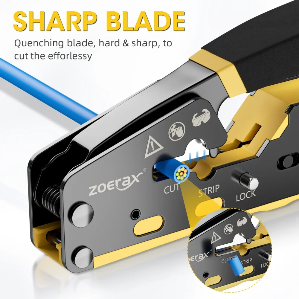 ZoeRax RJ45 CAT6 Crimp Tool Pass Through Crimper Cutter for Cat6 Cat5 Cat5e 8P8C Modular Connector Ethernet All-in-one Wire Tool — view 3