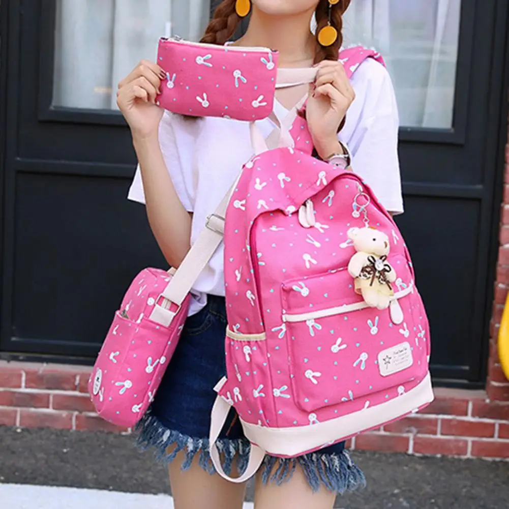 3Pcs Rabbit Pattern Girls Backpack Set for Students