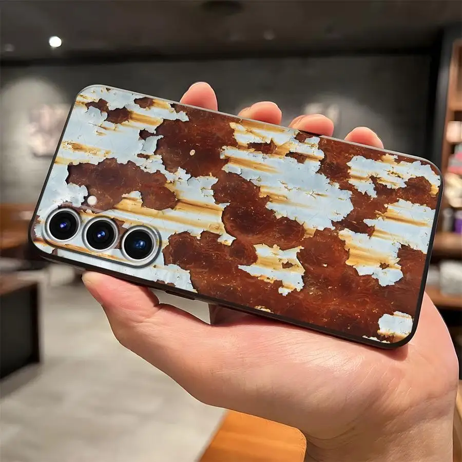 Vintage-Style Black Soft Phone Cover in Retro Rust Design