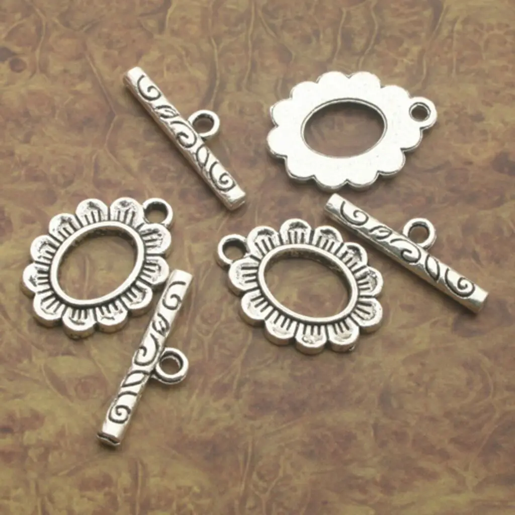 

6sets 15x21mm;bar,22mm;hole,1.5mm Tibetan Silver oval flower toggle clasps X0208