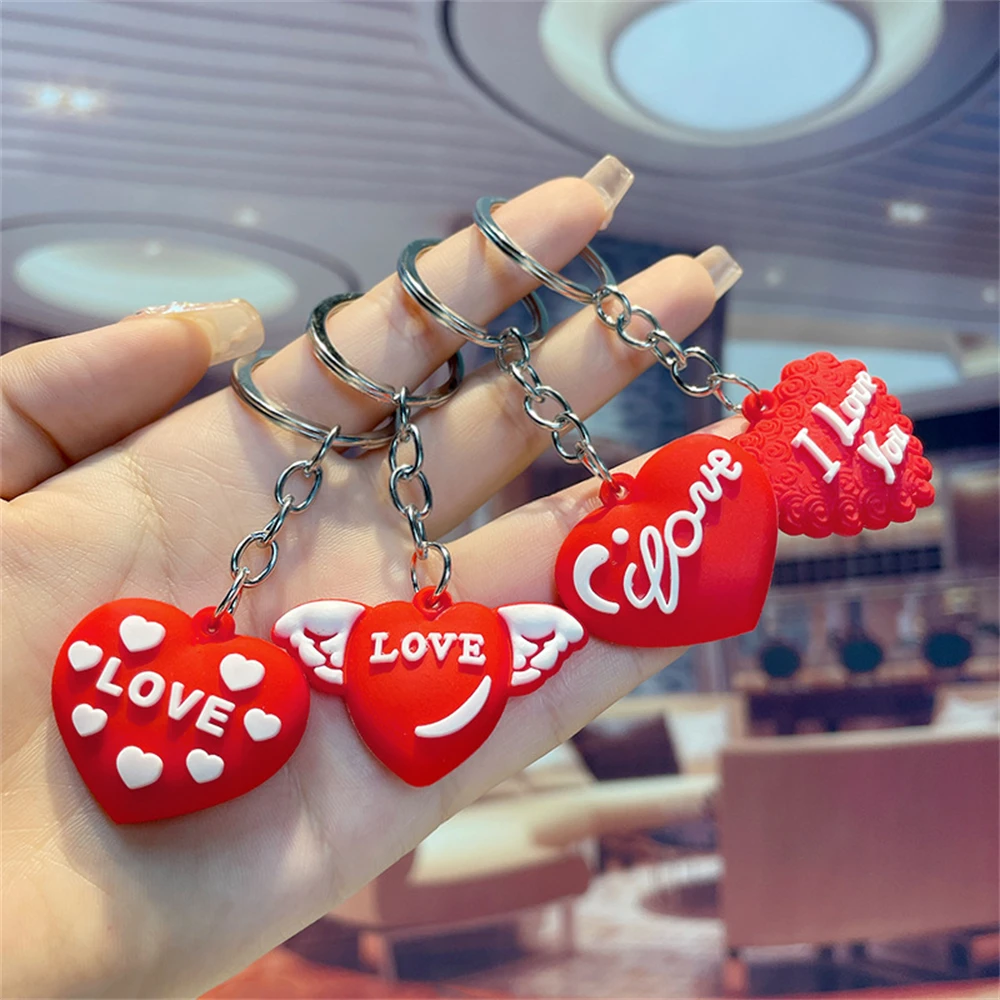 Cute Cartoon Love Heart Wings Keychain PVC Red Heart-shaped Toy Key Ring  for Women Girls Car Handbag Phone Pendant Friends Gifts - AliExpress