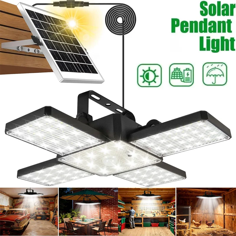 Solar Powered Shed Light Indoor Outdoor LED with Motion Sensor Pendant Light Waterproof Solar Hanging Light for Garden Balcony