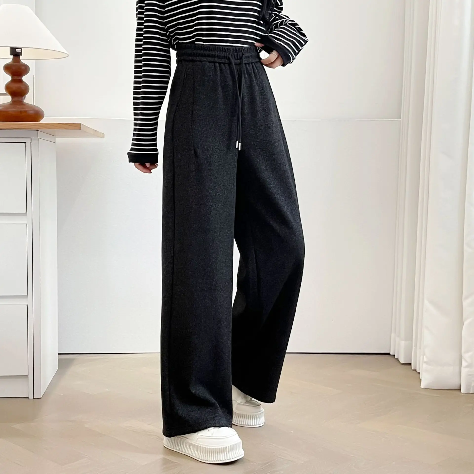 XXXXXL Fashion Plus Size Women's Straight Pants New Autumn And Winter Style Wool High Waisted Casual Trousers 5011