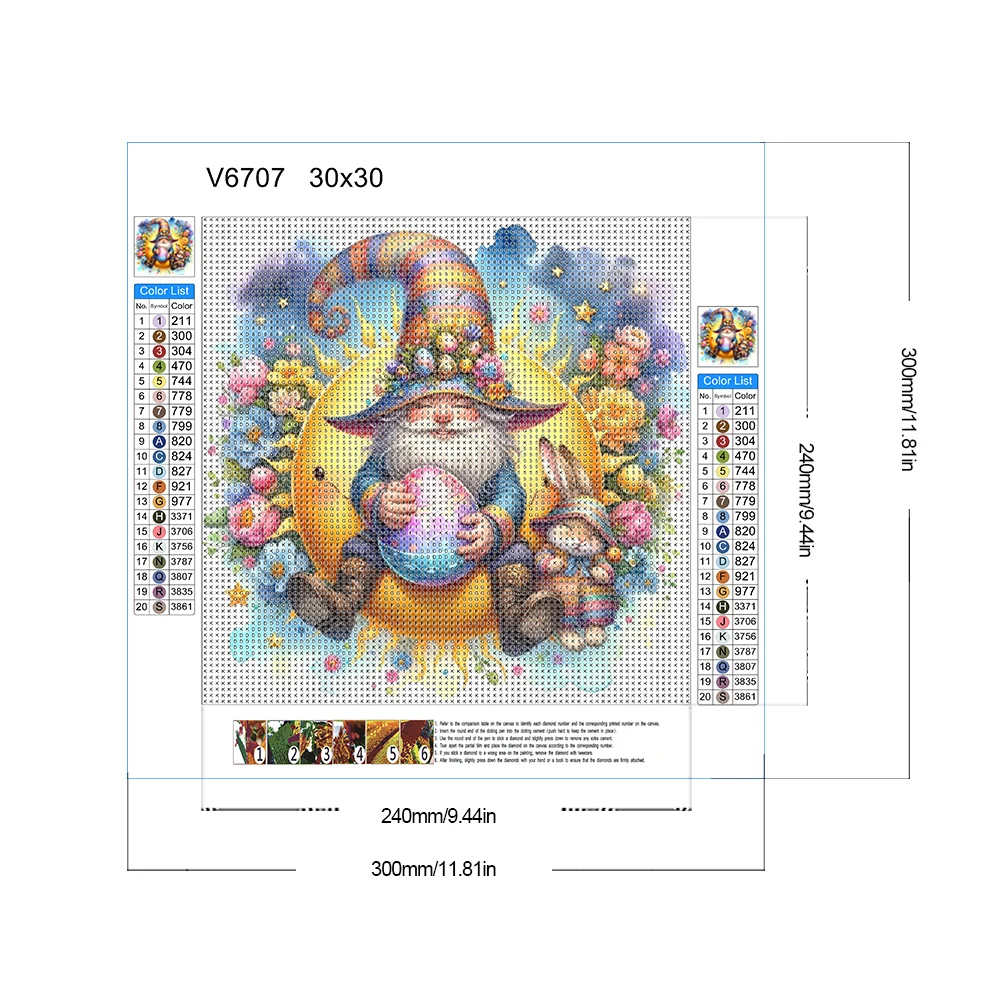 5D DIY Full Round Drill Diamond Painting 30*30CM Easter Gnome Egg Kit Home Decoration Art Craft Mosaic Painting