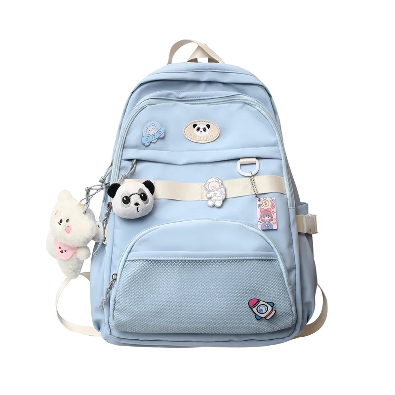 New Cute Girl Mesh Travel Book Backpack Trendy Fashion Women Net School Bag Lady Kawaii Badge College Backpack Female Laptop Bag 