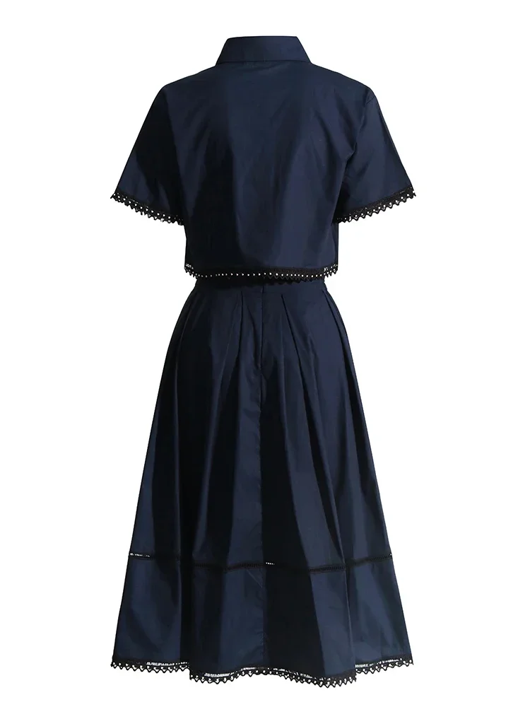 Summer Two Piece Sets for Women Lapel Short Sleeve Tops High Waist A Line Skirt Slim Set Female Fashion New Dresses for Women