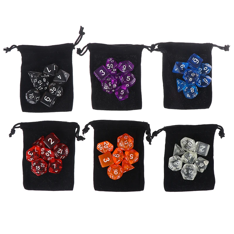 

7Pcs/Set DND Dice Transparent D4 D6 D8 D10 D12 D20 Polyhedral Effect for RPG Role Playing Table Games Board Game with Pouch