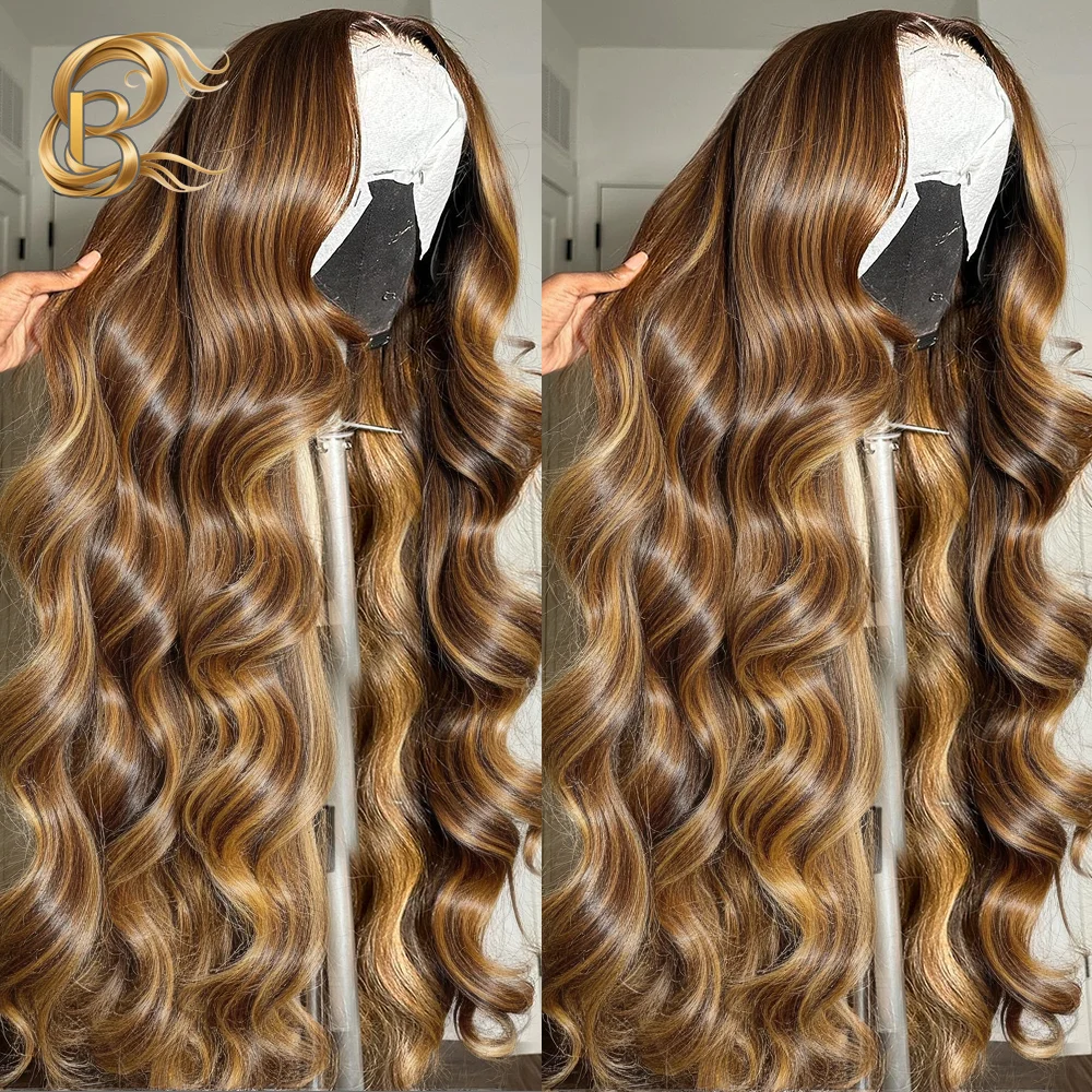 13x6 Glueless Highlight Hd Lace Frontal Wig Human Hair Ombre Colored Honey Blonde Human Hair Wigs Body Wave For Women 4x4 5x5