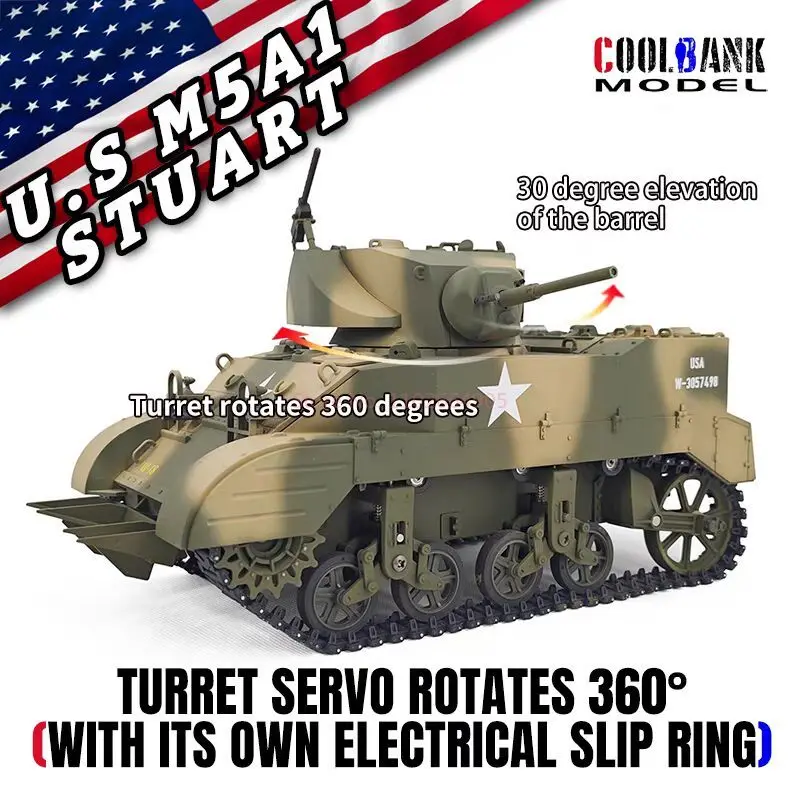 Coolbank Stuart M5a1 Electric Remote Control Tank Simulation Military Model Toy 360 ° Battery Rotating Children'S Toy Gift 6
