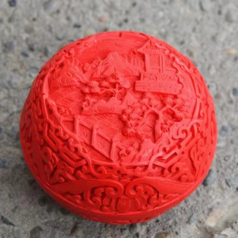 Exquisite Chinese Traditional Technology Red Lacquerware Beautiful Landscape Auspicious Jewelry Box