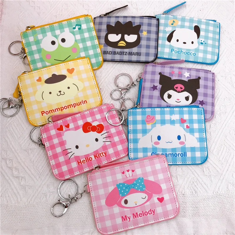 wallet keychains plush coin purse Kawaii Sanrio Cartoon Wallet Cinnamoroll MyMelody Hello Kitty Kuromi Pachacco Leather Card Holder