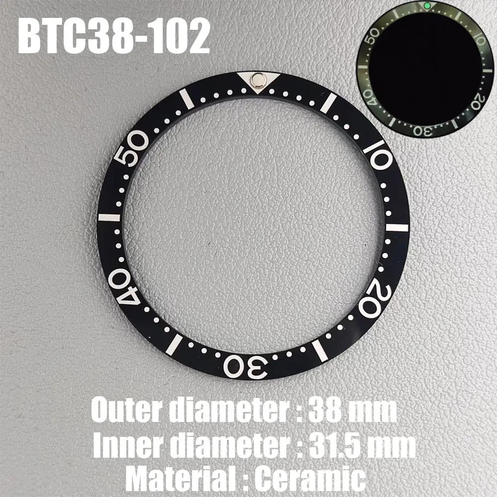 Luminous Ceramic Watch Bezel Insert - 38mm Flat Design
